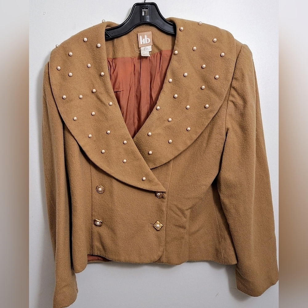Novelty Vintage Couture Wool and Pearl Beaded Jacket